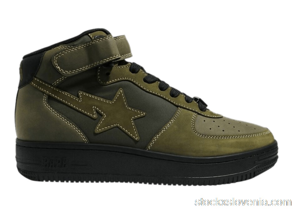 Outlet A Bathing Ape Bape Sta Mid Military Olive Green 1H30-191-006-OLD