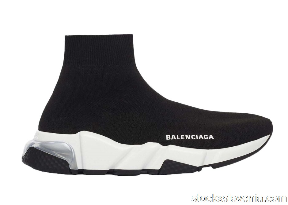 Outlet Balenciaga Speed Clear Sole Black White (W) 607543W2DB61010