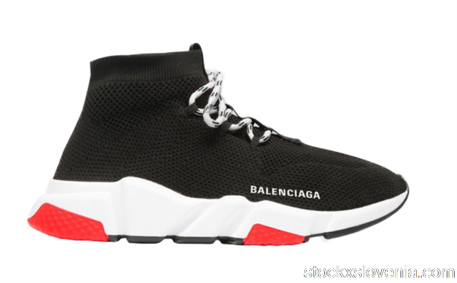 Outlet Balenciaga Speed Trainer Lace Up Black Red 560237W1HP01000
