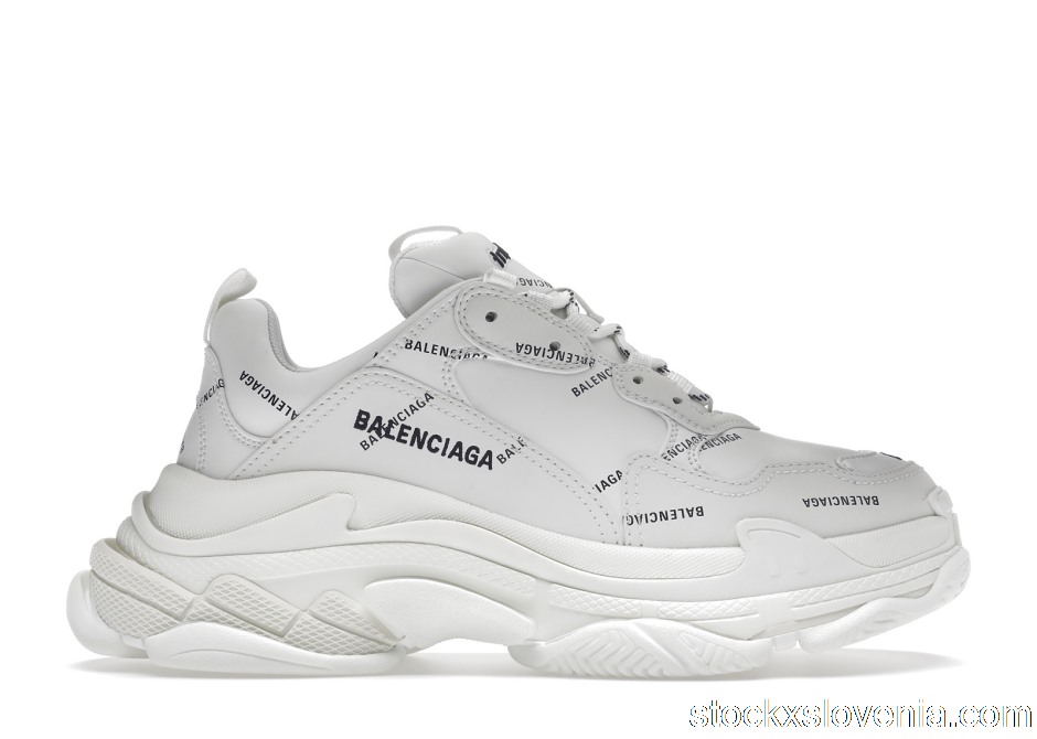 Outlet Balenciaga Triple S Allover Logo White (W) 524039W2FA19010