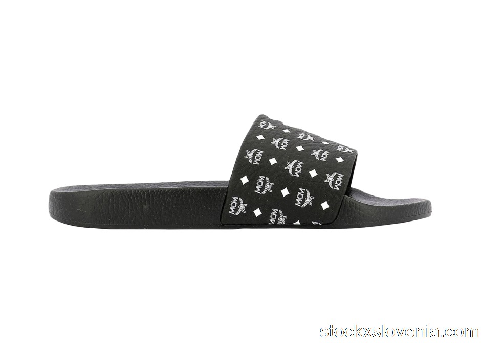 Outlet MCM Monogram Slides Black White MEX8AMM60BK