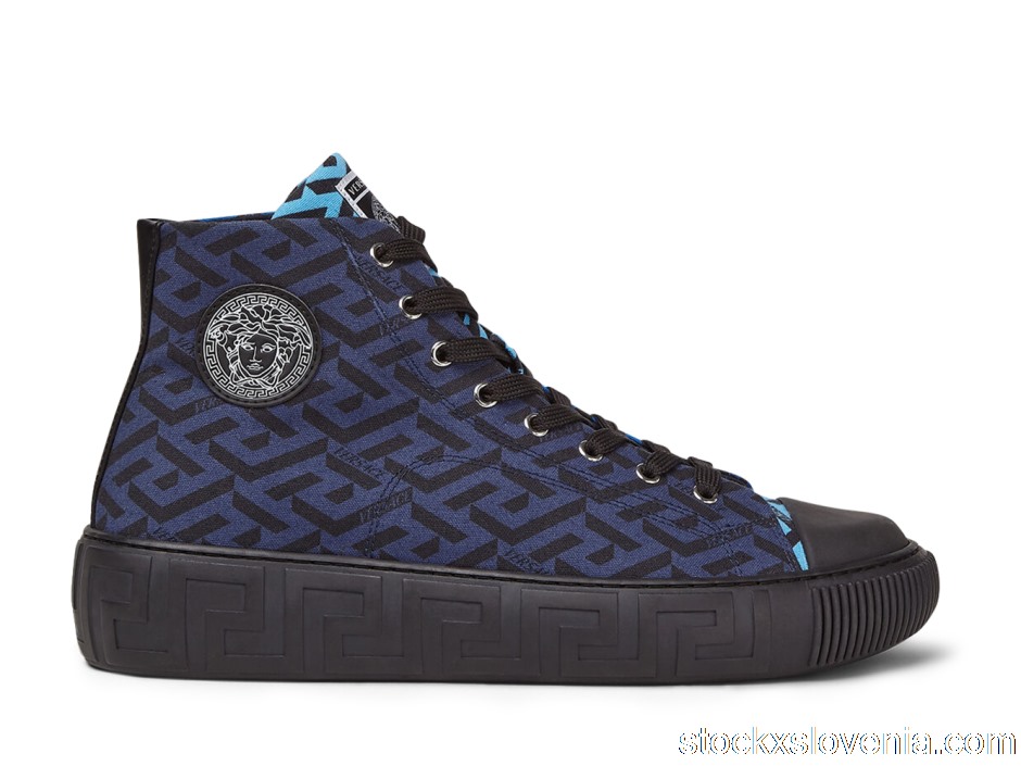 Outlet Versace Greca High Top Greek Print Dark Blue Black DSU8403-1A02719_5U32P