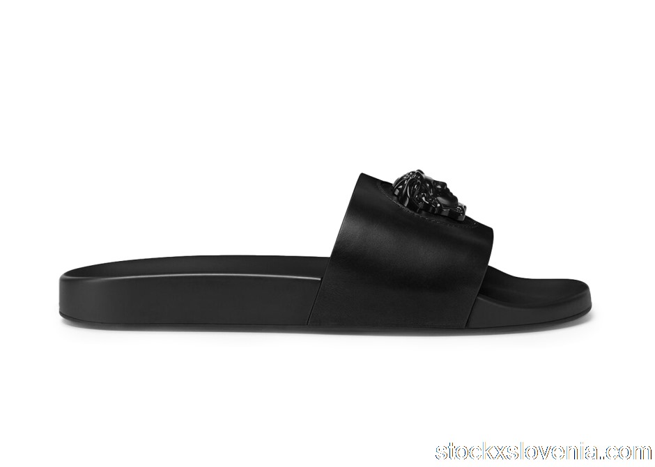 Outlet Versace Leather Slides La Medusa Black 1001184 DV46G 1B090